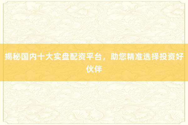 揭秘国内十大实盘配资平台，助您精准选择投资好伙伴