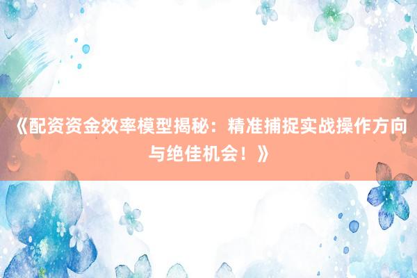 《配资资金效率模型揭秘：精准捕捉实战操作方向与绝佳机会！》