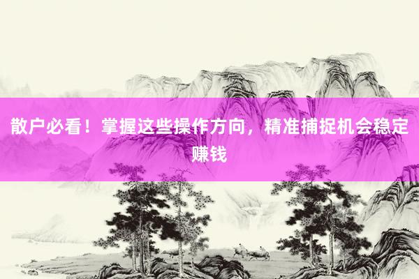 散户必看！掌握这些操作方向，精准捕捉机会稳定赚钱