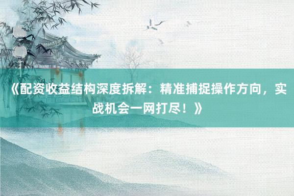 《配资收益结构深度拆解：精准捕捉操作方向，实战机会一网打尽！》
