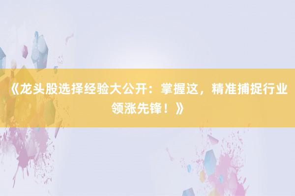 《龙头股选择经验大公开：掌握这，精准捕捉行业领涨先锋！》