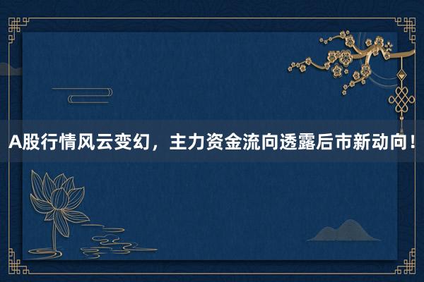 A股行情风云变幻，主力资金流向透露后市新动向！