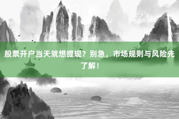 股票开户当天就想提现?别急,市场规则与风险先了解!