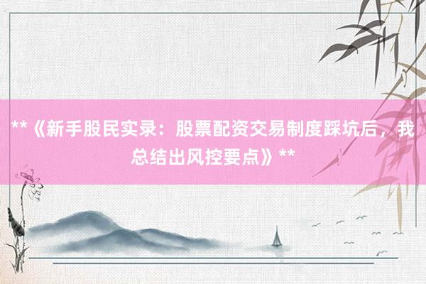 **《新手股民实录：股票配资交易制度踩坑后，我总结出风控要点》**