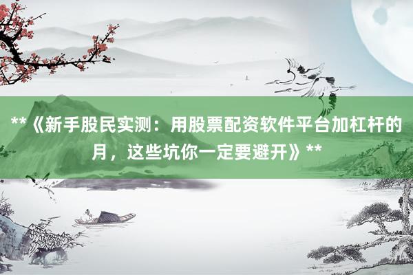 **《新手股民实测：用股票配资软件平台加杠杆的月，这些坑你一定要避开》**